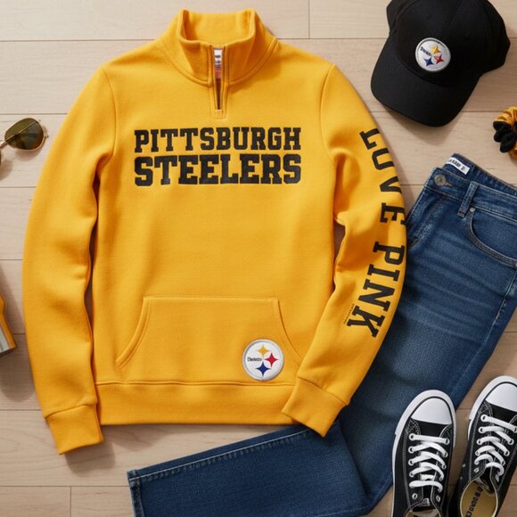 PINK Victoria's Secret Tops - PINK Victoria's Secret x NFL Pittsburgh Steelers 1/4 Zip Pullover